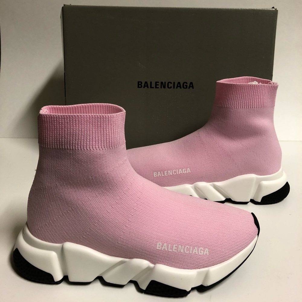 Balenciaga Speed Trainers Pink Black White Women Size 6 NDS BTS Sock